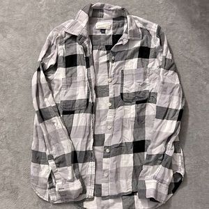 Black, White, and Grey Plaid Button-Up